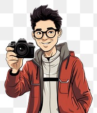 PNG Isolated a professional man with camera glasses drawing cartoon. AI generated Image by rawpixel.