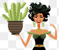 PNG Isolated happy woman with cactus pot cartoon white background creativity. AI generated Image by rawpixel.