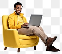 PNG Man of African American computer laptop chair. AI generated Image by rawpixel.