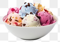 PNG Many ice cream flavour in a bowl dessert sundae food. AI generated Image by rawpixel.