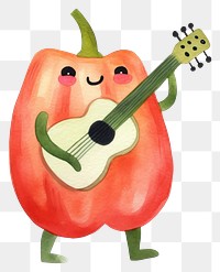 PNG  Bell pepper dancing vegetable guitar plant. AI generated Image by rawpixel.