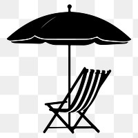 PNG  Chair with beach umbrella silhouette furniture white background.