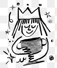 Girl with trophy png character sketchy doodle design element, transparent background