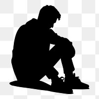 PNG  Sad person sitting silhouette footwear white