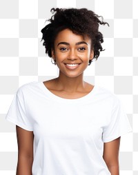 PNG Woman in white t-shirt portrait smile adult. AI generated Image by rawpixel.