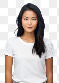 PNG Woman in white t-shirt sleeve blouse smile. AI generated Image by rawpixel.