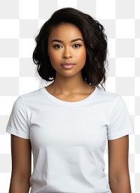 PNG Woman in white t-shirt portrait sleeve adult. AI generated Image by rawpixel.