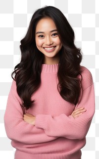 PNG A half american-asian young woman portrait sweater smiling. AI generated Image by rawpixel.
