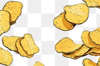 PNG Floating potato chips in a straight line food snack cartoon. AI generated Image by rawpixel.