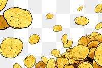 PNG Floating potato chips in a straight line backgrounds snack food. AI generated Image by rawpixel.