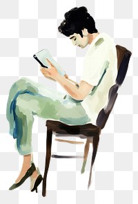 PNG Man reading furniture painting sitting. AI generated Image by rawpixel.