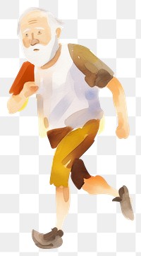 PNG Old man joging painting white background exercising. 