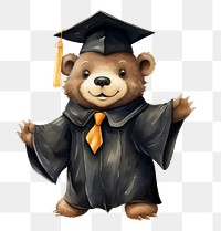 PNG Cute grizzly bear wearing black graduation regalia gown education portrait cartoon. 