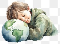 PNG  A little boy hugging a green globe portrait planet space. AI generated Image by rawpixel.