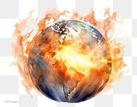 PNG  Polluted globe burining in flame sphere planet space. AI generated Image by rawpixel.