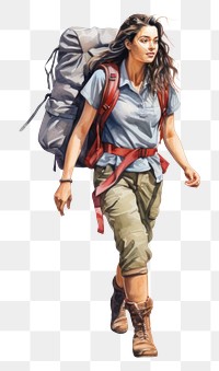 PNG  A woman backpacker adventure outdoors hiking. AI generated Image by rawpixel.