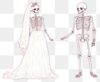 PNG Skeleton couple married wedding bride dress. 