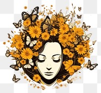 PNG  Head with sunflowers butterfly drawing sketch. AI generated Image by rawpixel.