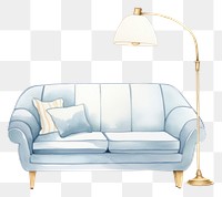 PNG Baby blue couch and lamp furniture comfortable relaxation. AI generated Image by rawpixel.