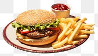 PNG Hamburger and fries ketchup food dish. AI generated Image by rawpixel.