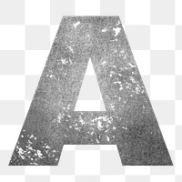 Letter A png gray grunge font, transparent background