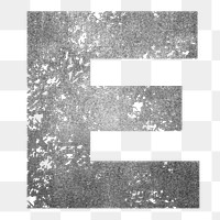Letter E png gray grunge font, transparent background