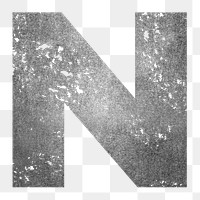 Letter N png gray grunge font, transparent background