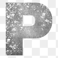 Letter P png gray grunge font, transparent background