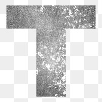 Letter T png gray grunge font, transparent background