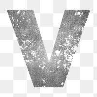 Letter V png gray grunge font, transparent background