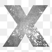 Letter X png gray grunge font, transparent background