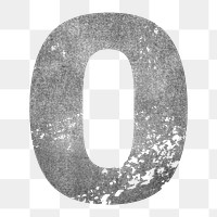 Number 0 png gray grunge font, transparent background