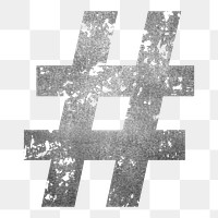 Hashtag sign png grunge gray symbol, transparent background