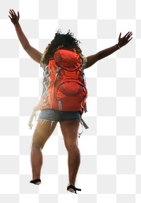 PNG black female backpacker rear view, transparent background