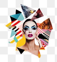 PNG  Symbolic mixed collage graphic element representing of drag queen advertisement female person.