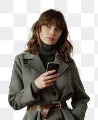 Woman holding phone photo photography clothing.