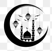 PNG Crescent moon with mosque chandelier stencil animal