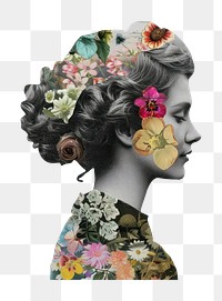 Paper collage of woman photo art accessories.