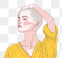 PNG Bald middle age woman touching shaved head flat illustration art illustrated drawing.