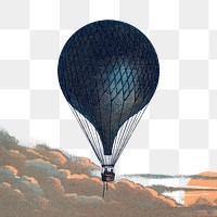 PNG hot air balloon border, cloudy sky collage element, transparent background