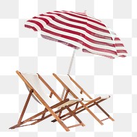 Beach chairs png umbrella sticker, summer vacation, transparent background