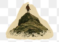 Man standing png on a cliff sticker, ripped paper, transparent background