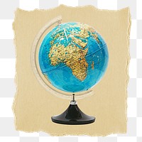 Globe, education png sticker, ripped paper on transparent background