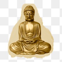 Buddha statue png ripped paper sticker, Buddhism religion sculpture graphic, transparent background