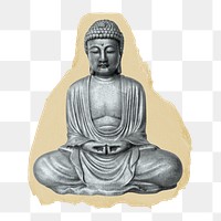 Buddha statue png ripped paper sticker, Buddhism religion sculpture graphic, transparent background