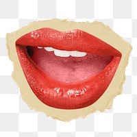 Woman's lips png sticker, ripped paper on transparent background