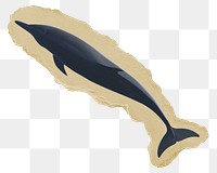 Dolphin png sticker, ripped paper, transparent background