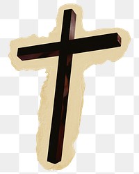 Wooden cross png sticker, ripped paper, transparent background