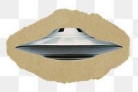 UFO png sticker, ripped paper, transparent background