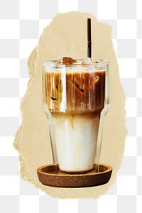 Iced latte coffee png ripped paper sticker, refreshment graphic, transparent background